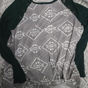 Maurices Green and Gray Patterned Blouse